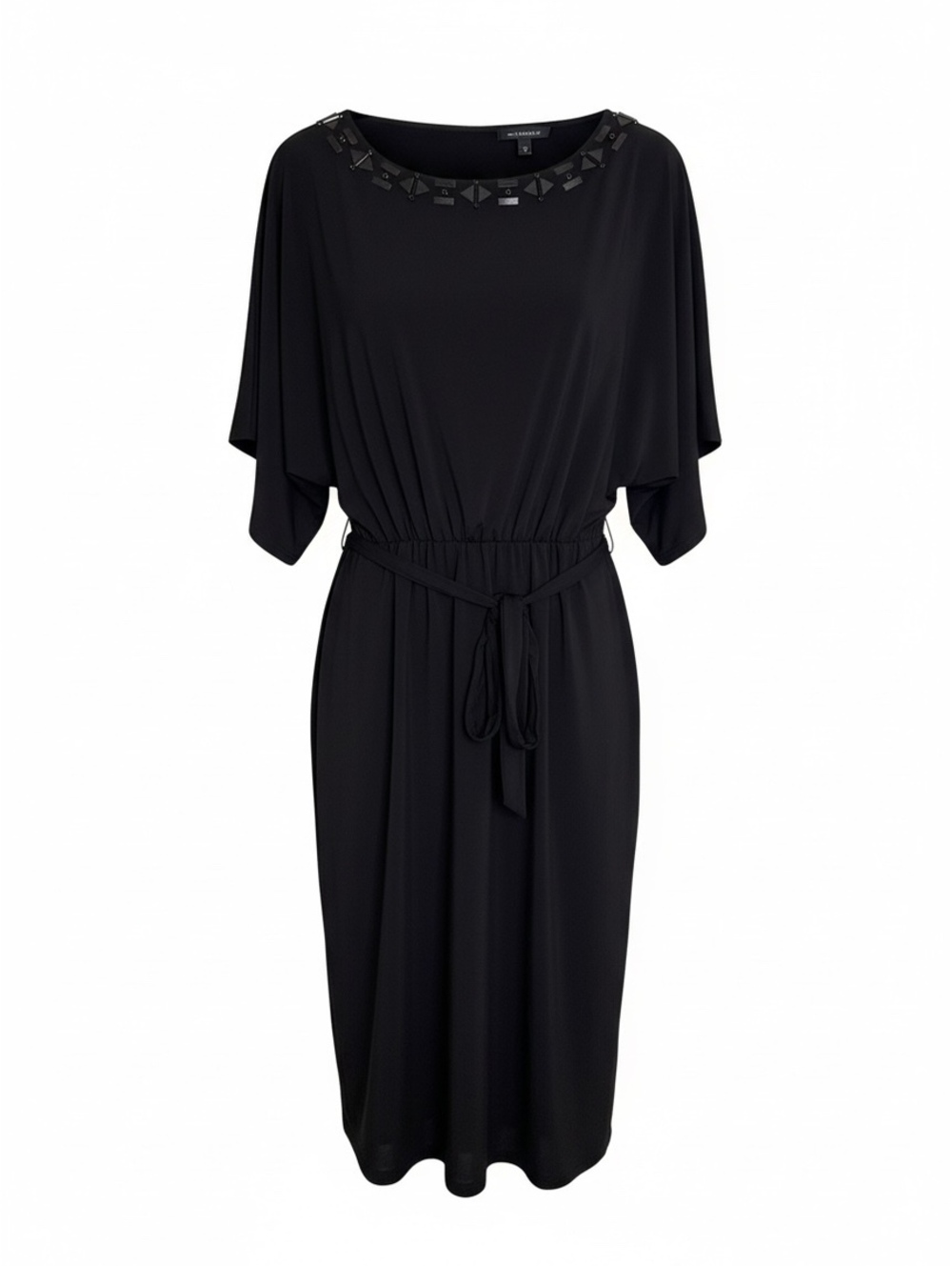 Trina Turk LBD Dress 12 Black Dolman Beaded Neckline Edgy Rockerchic Minimalist